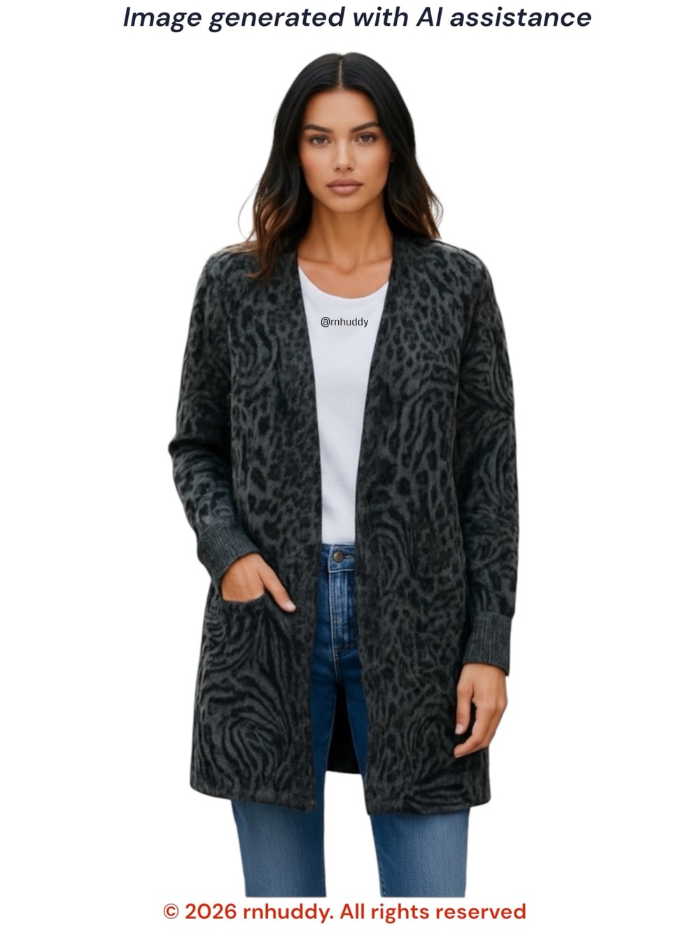 NWOT Fortune + Ivy L grey/black open 1% wool cardigan